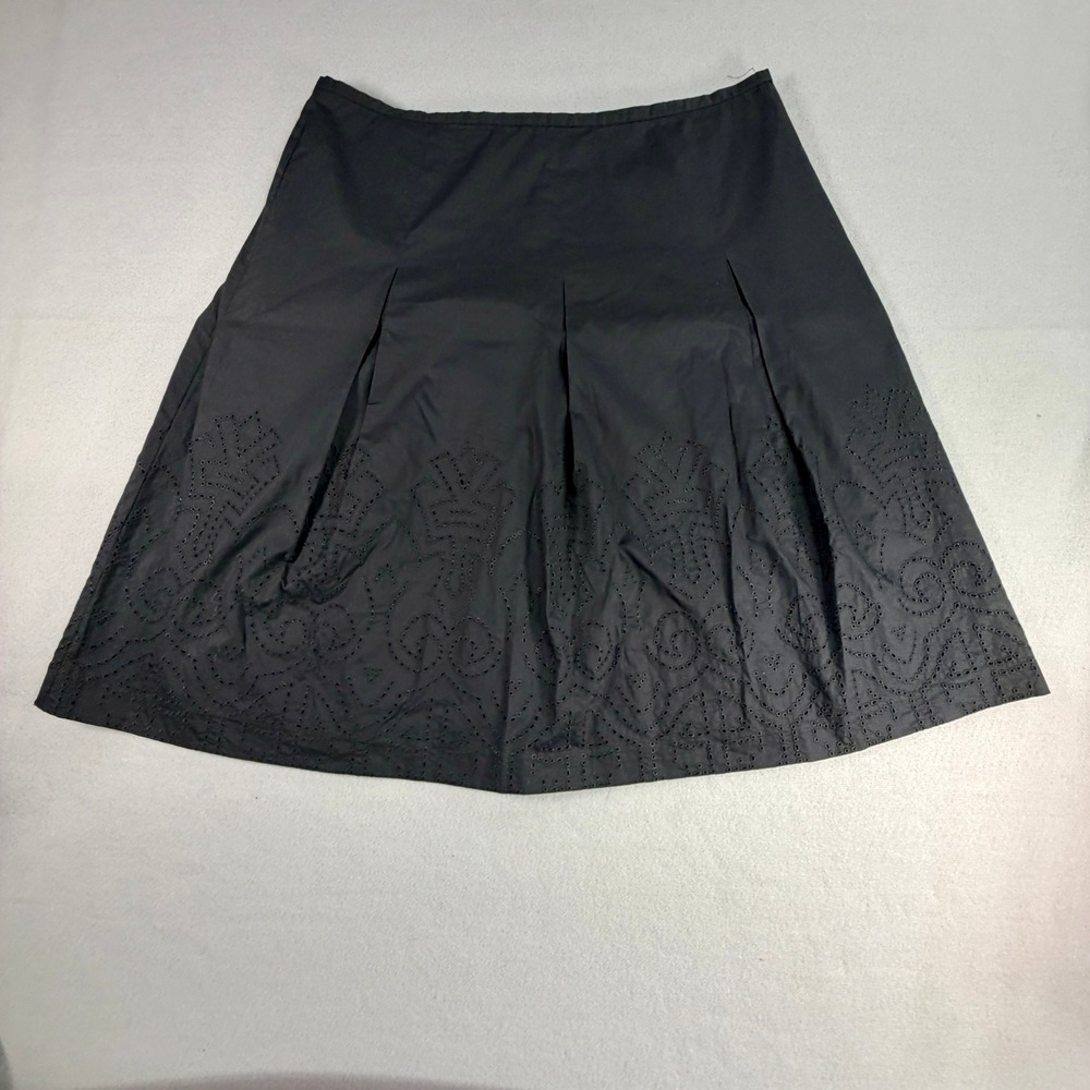Talbots Black Eyelet Embroidered A-Line Skirt 16 Pleated Cotton Preppy Classic